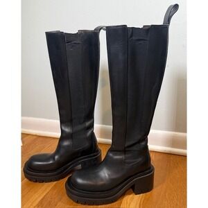 Bottega Veneta Lug Knee High Boot EU 36 US 6 Black Leather Platform Edgy Street